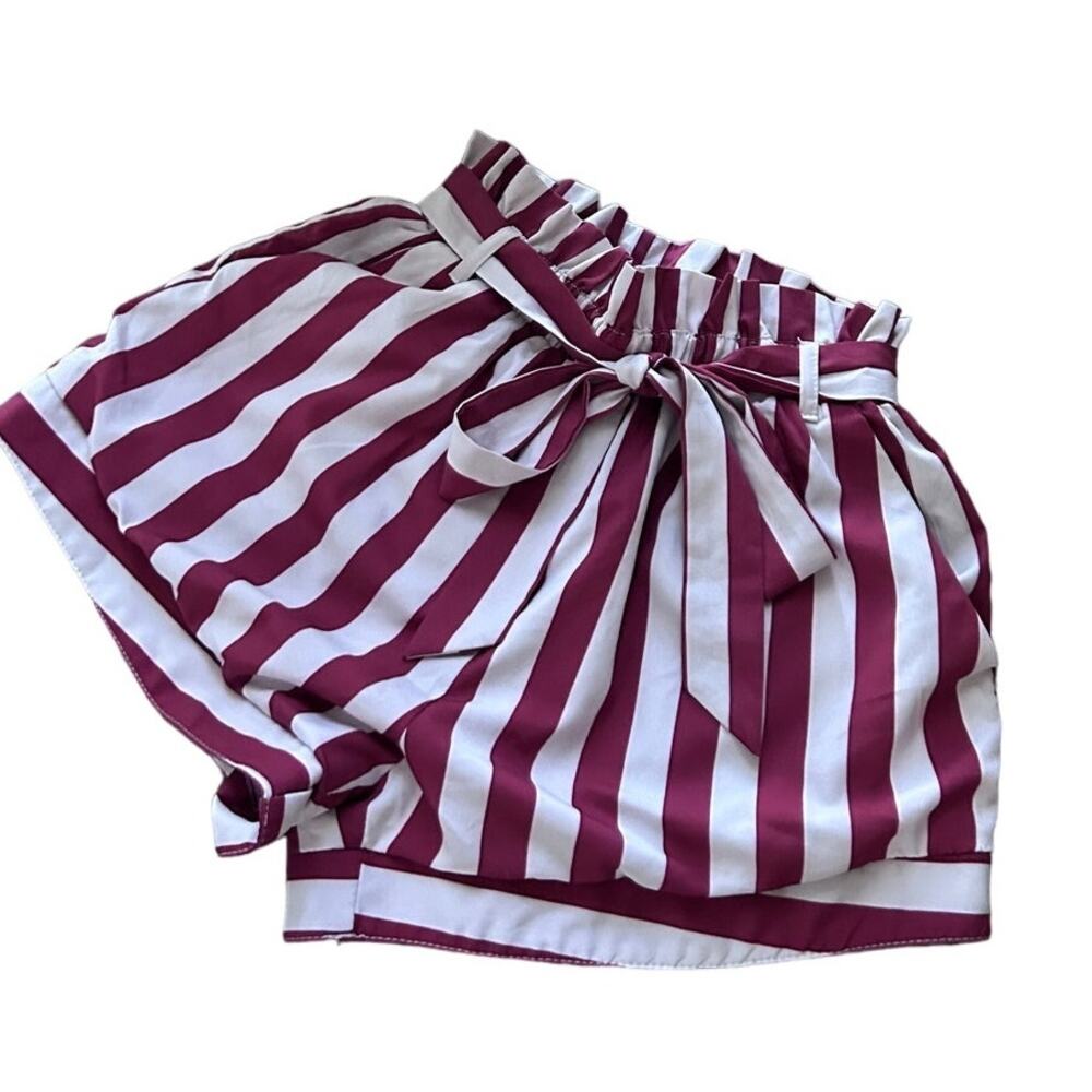 Striped Burgundy and white Shorts - Size 0 - Showpo
